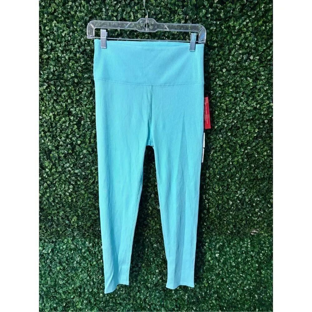 Carbon 38 Island Paradise Blue Ribbed 7/8 Leggings Size Large NWT